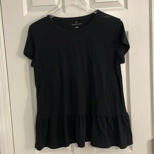 Caslon Black Ruffle Hem Short Sleeve Shirt Size Small
